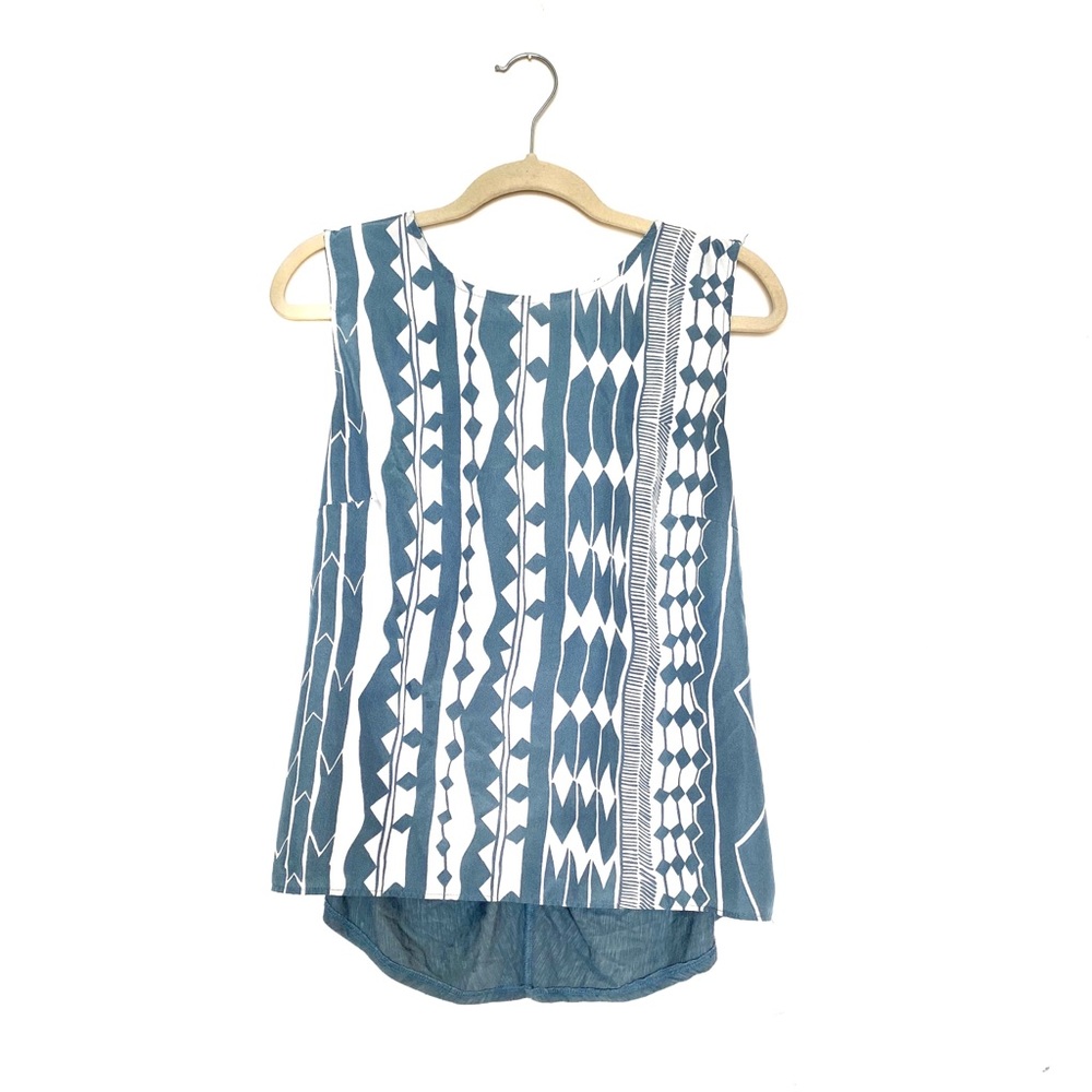 Anthropologie Blue and White Patterned Tank Top